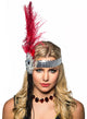 Tall Deep Red Feather and Beads Flapper Headband Headpiece - Front View