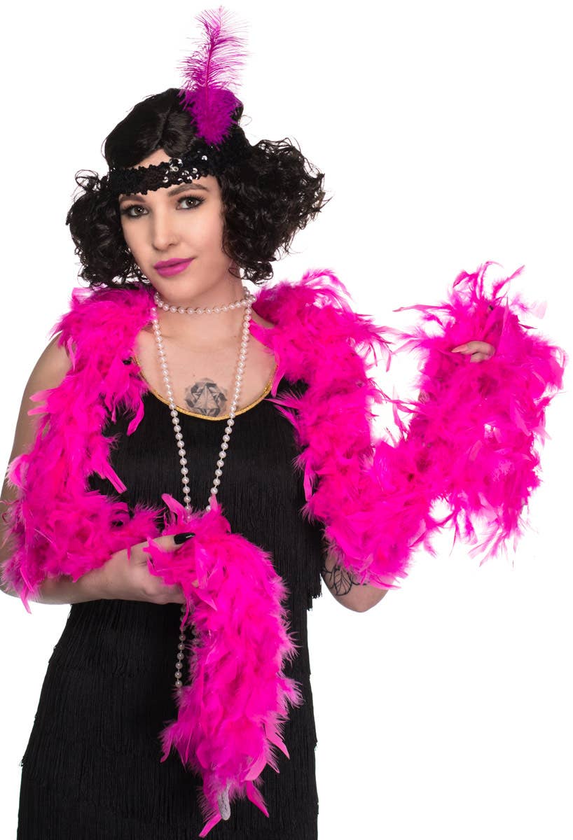 Hot Pink Feather Boa Costume Accessory View 1