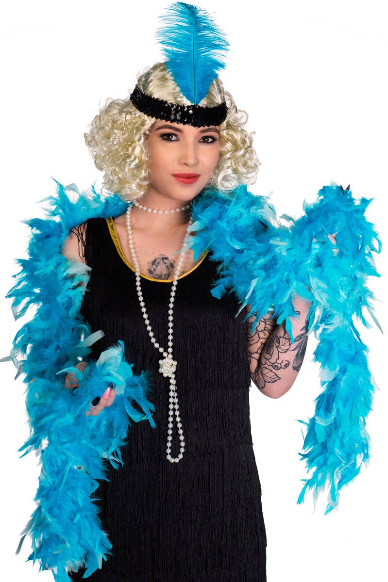 2 Tone Turquoise Feather Boa Costume Accessory - Main Image