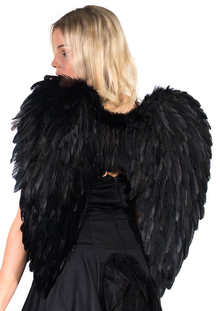 Black Feather Large Angel Costume Wings Back Image