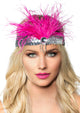 Hot Pink and Silver Feather Gatsby 1920's Headband - Main Image
