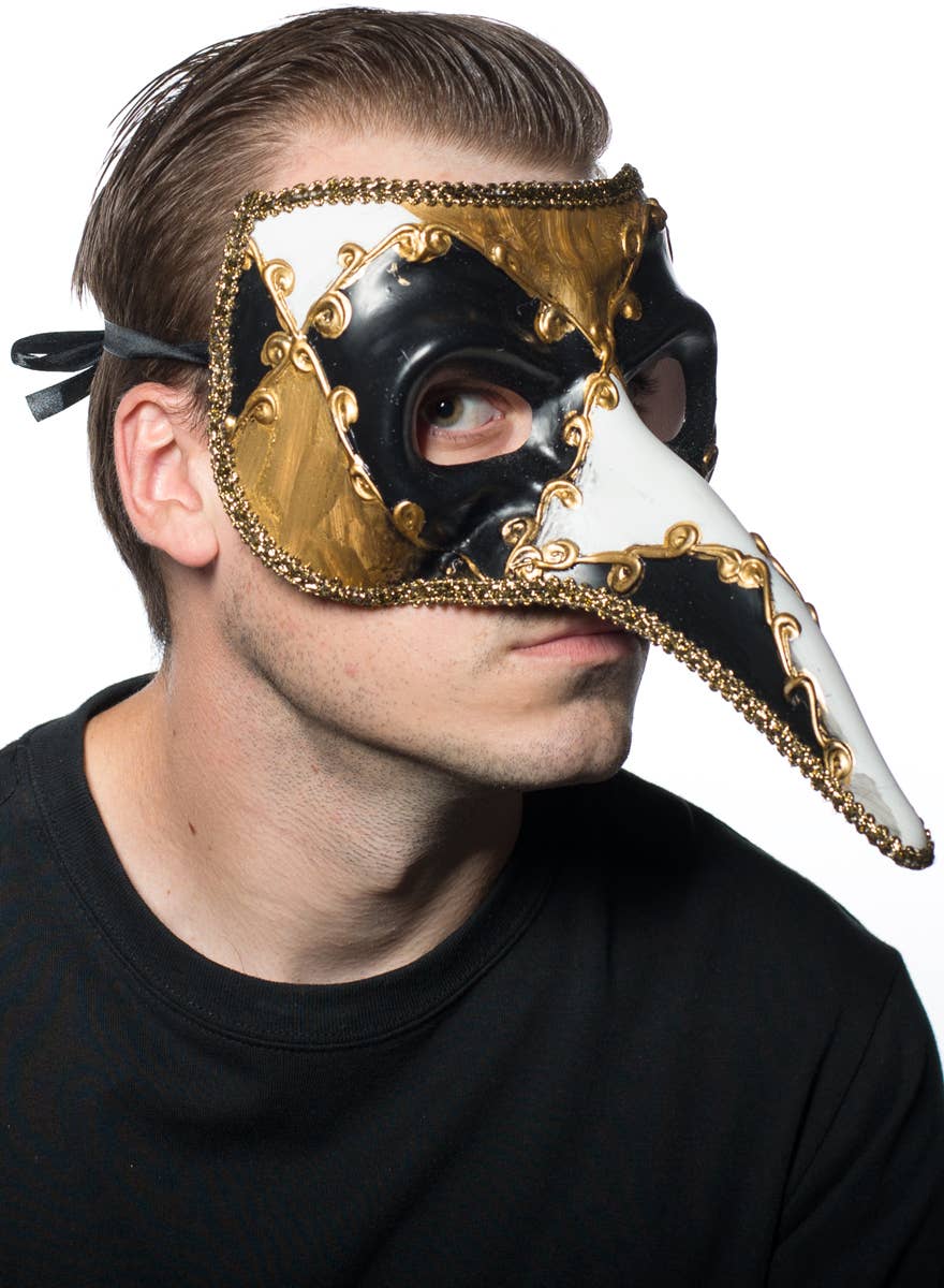 Men's Long Nose Venetian Jester Masquerade Mask - Main Image