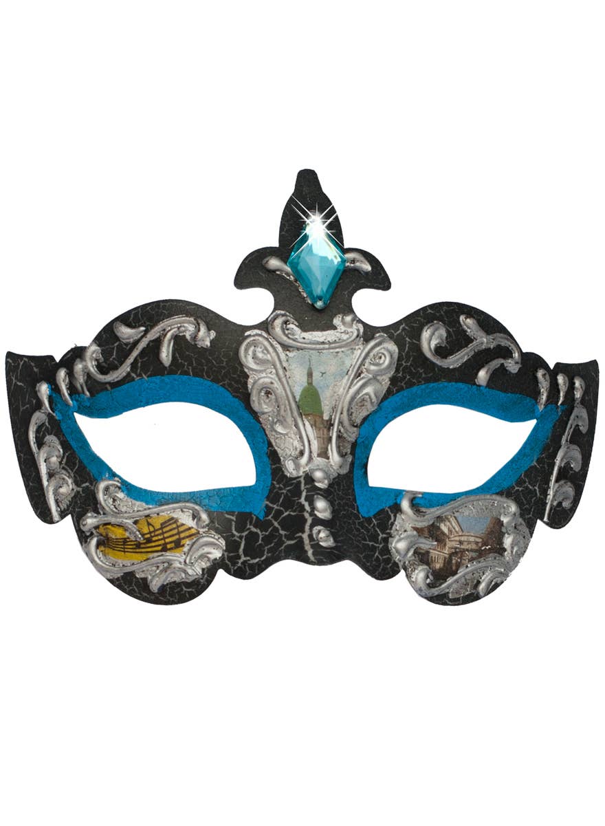 Teal Crackle Paint Renaissance Style Masquerade Ball Mask - Alternate Image 2