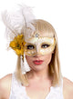 White and Gold Antoinette Masquerade Mask with Feathers - Main Image