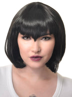Image of Deluxe Women's Black Vampire Bob Wig with V Fringe - Front Image