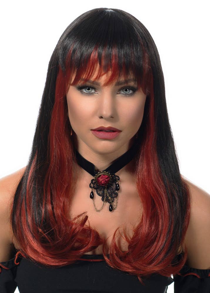 Womens Black and Red Halloween Vampire Costume Accessory Wig - Main Image