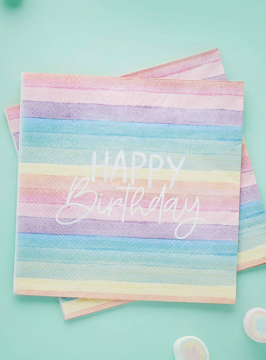 Eco Rainbow 16 Pack Happy Birthday Lunch Napkins - Lifestyle Image 1