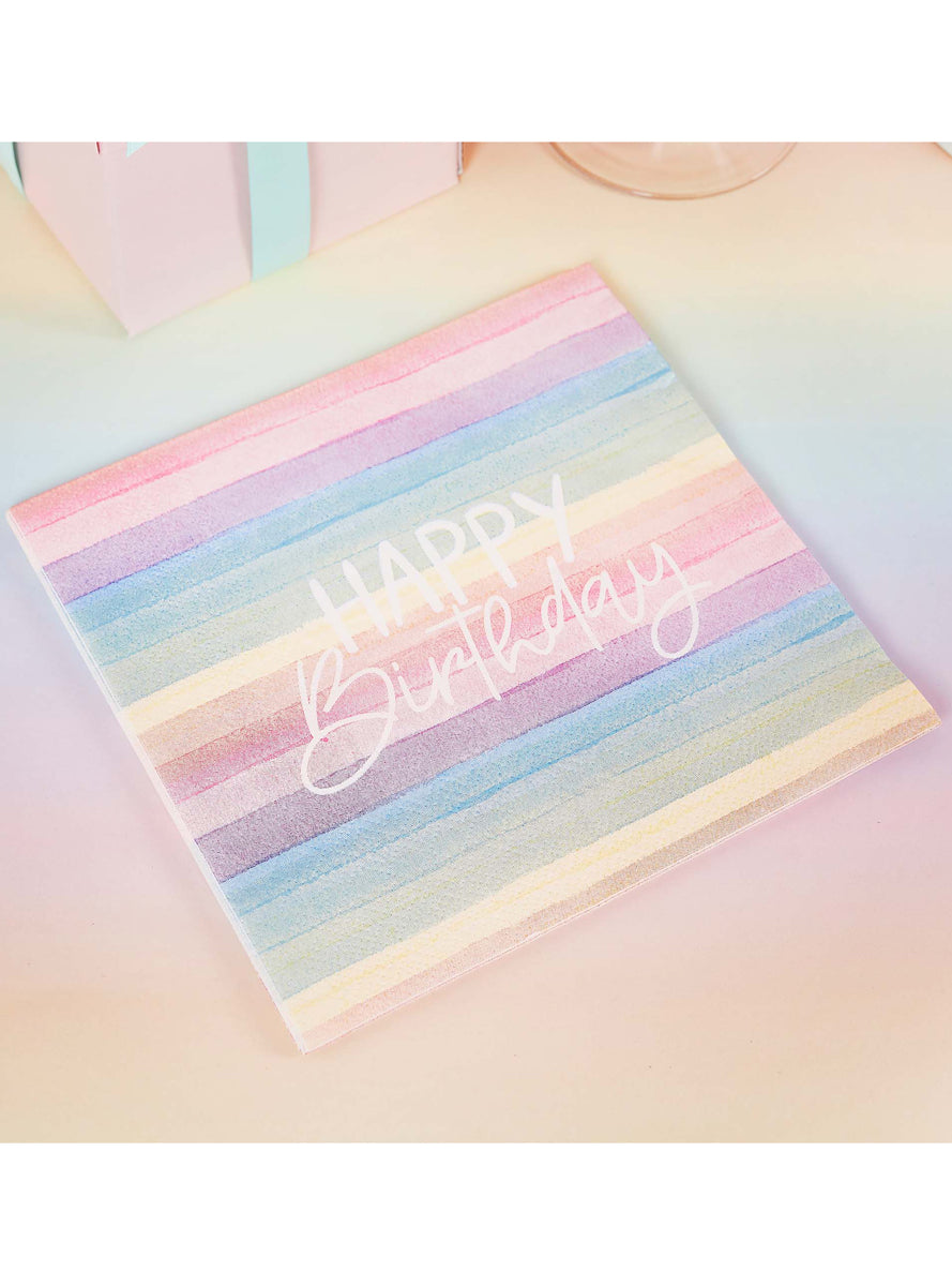 Eco Rainbow 16 Pack Happy Birthday Lunch Napkins - Lifestyle Image 2