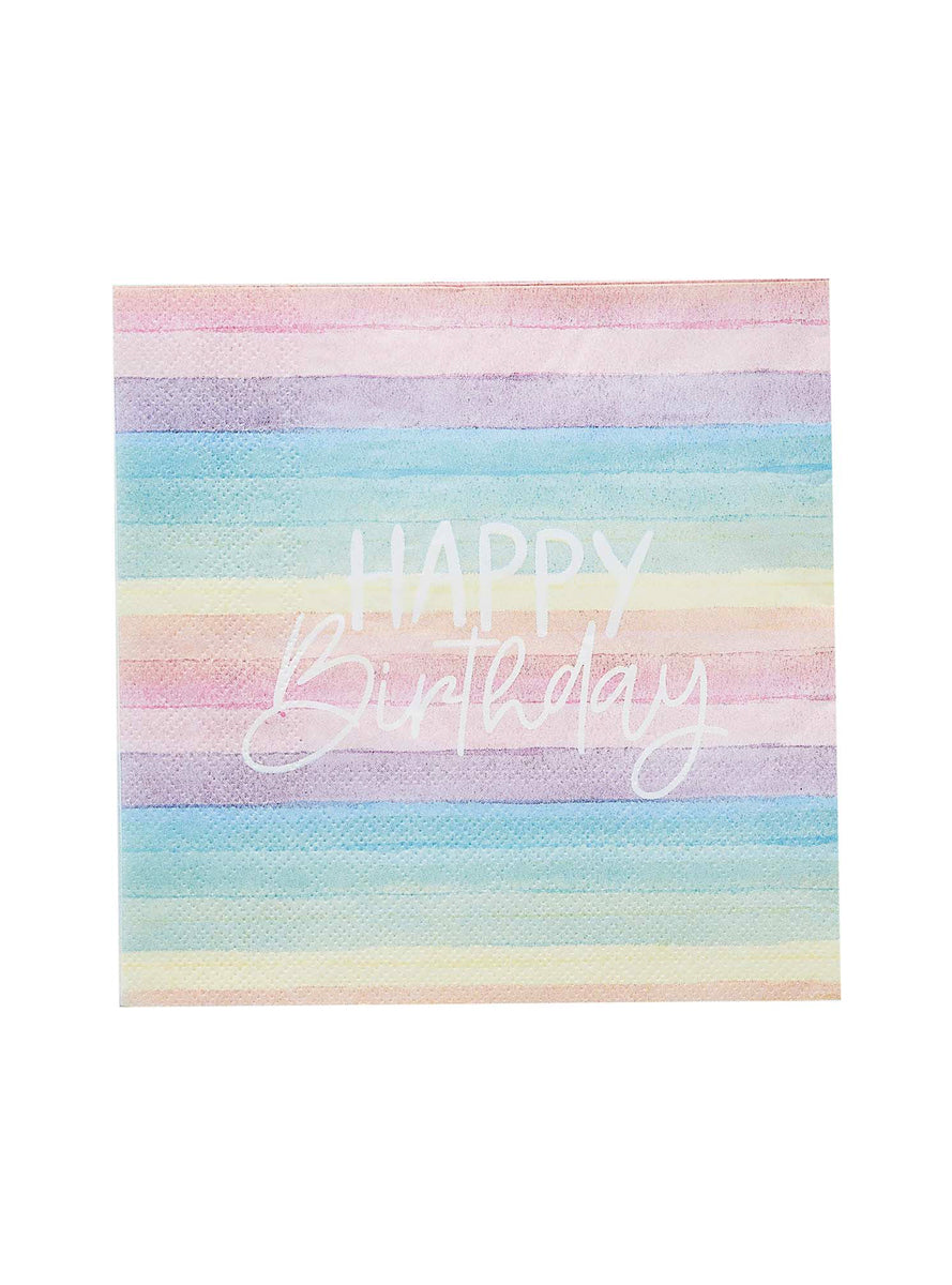 Eco Rainbow 16 Pack Happy Birthday Lunch Napkins - Main Image