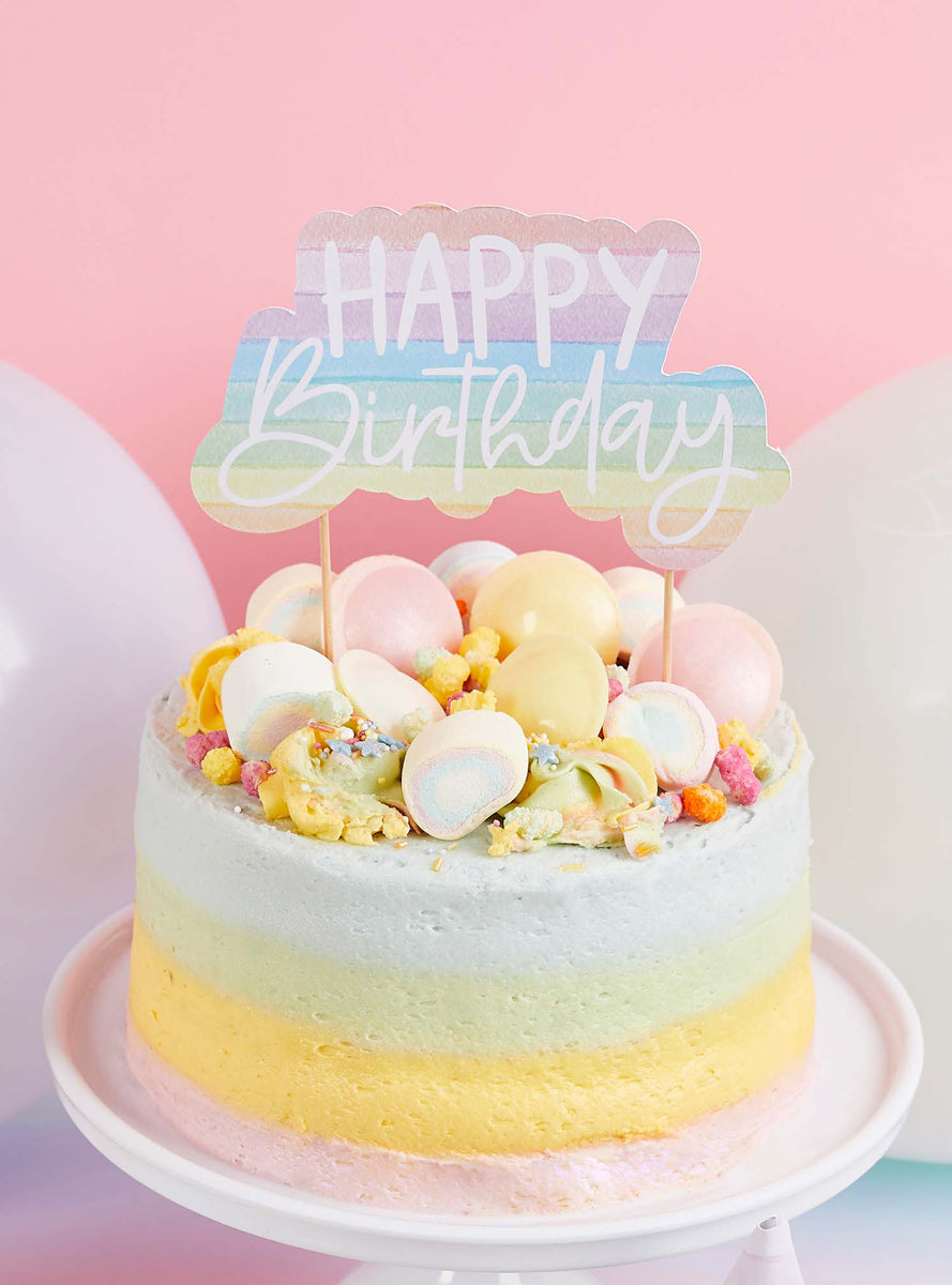 Eco Rainbow 16cm Happy Birthday Cake Topper - Lifestyle Image