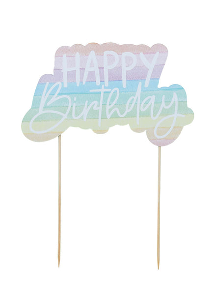 Eco Rainbow 16cm Happy Birthday Cake Topper - Main Image