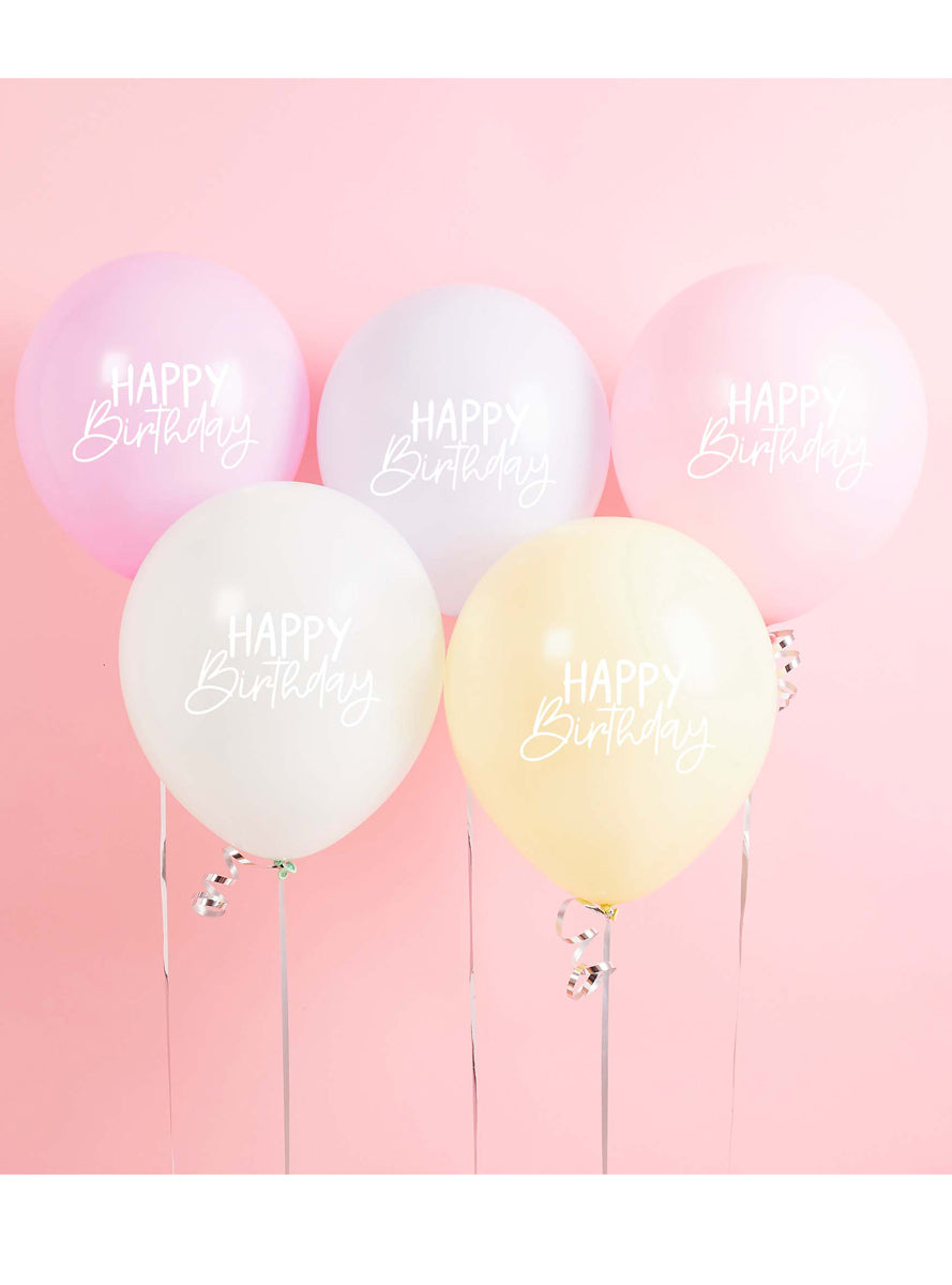 Eco Rainbow 5 Pack Happy Birthday 30cm Latex Balloons - Lifestyle Image