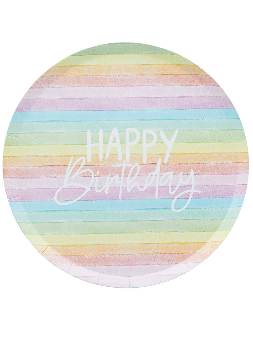Eco Rainbow 8 Pack 23cm Happy Birthday Paper Plates - Main Image