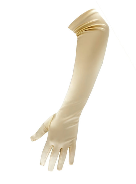 Elbow Length 48cm Gold Satin Costume Gloves - Main Image