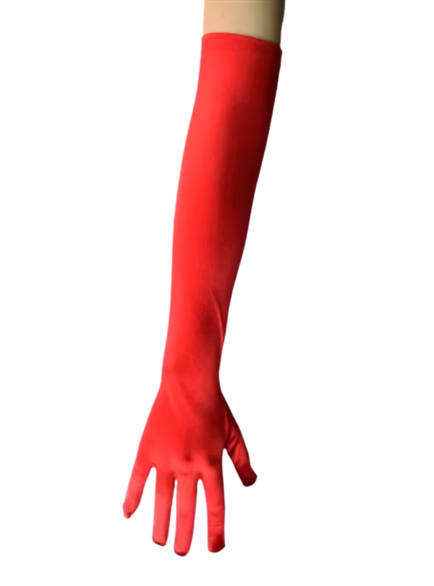 Elbow Length 48cm Long Red Satin Costume Gloves - Main Image