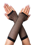Elbow Length Black Fingerless Fishnet Costume Gloves - Main Image