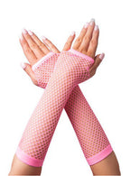 Elbow Length Neon Pink Fingerless Fishnet Costume Gloves - Main Image