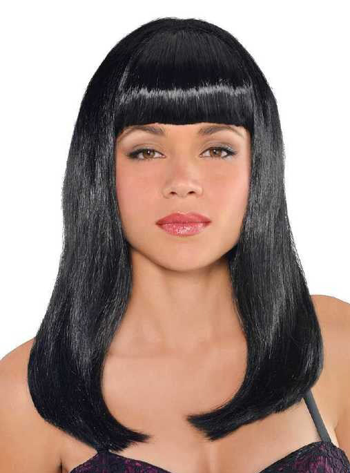 Classic Womens Black Costume Wig With Fringe - Main Image