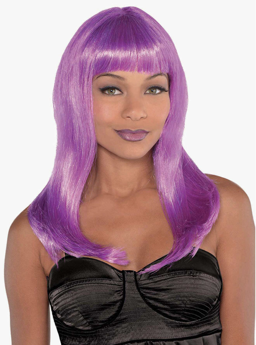 Classic Womens Purple Costume Wig With Fringe - Main Image