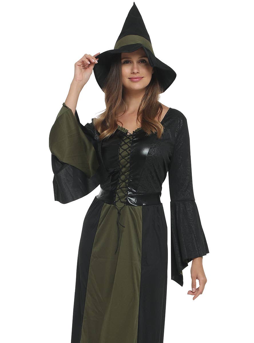 Womens Green And Black Witch Halloween Costume Womens Green And Black Witch Halloween Costume