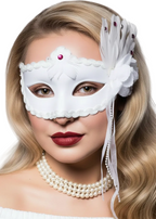 Masquerade Ball Women's White Mask with Feathers - Main Image