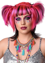 Messy Pigtails Pink and Black Women's Halloween Wig - main image