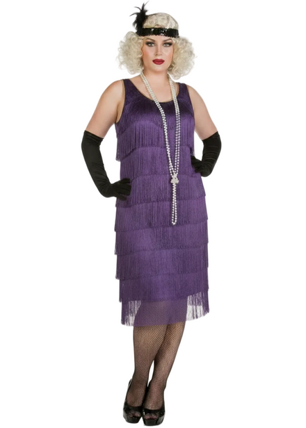 Women's Long Plus Size Purple Flapper Dress - main image