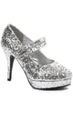 Women's Silver Glitter 4" Double Strap Disco Retro High Heel Costume Shoes Main Image