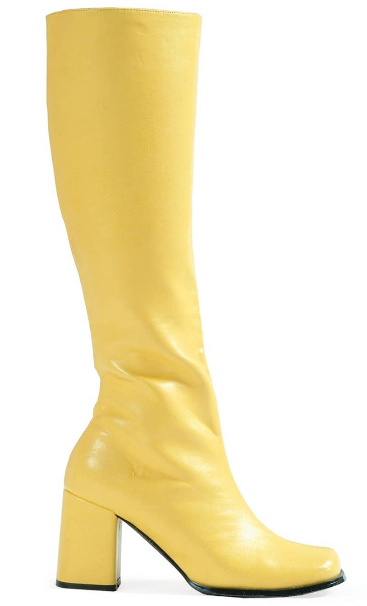 Women's Yellow Go Go Boots In Vinyl Retro Hippie Costume Shoes With 3