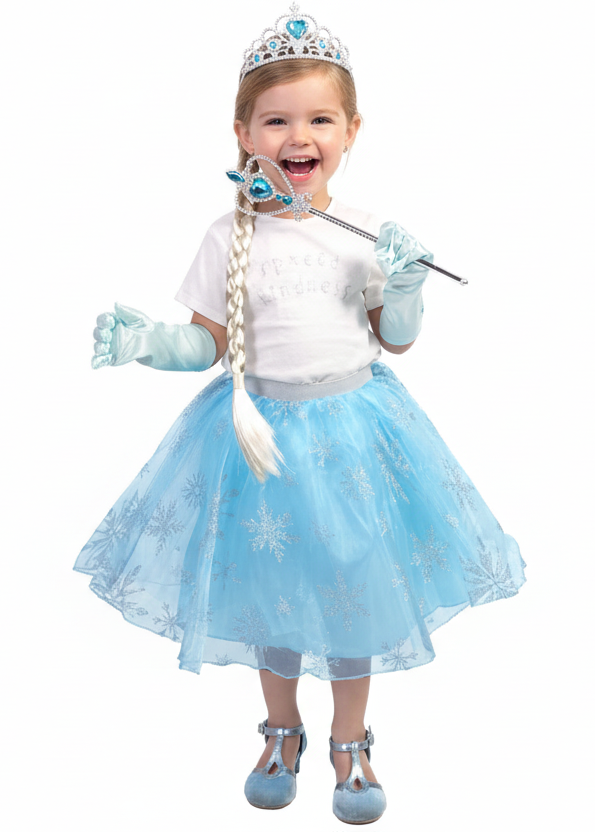 Toddler Girls Blue Elsa Tutu with Snowflake Print - main image
