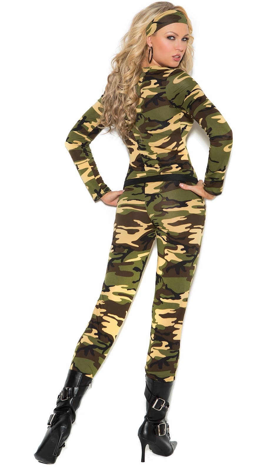 Sexy Women's Army Jumpsuit Fancy Dress Costume - Back  View