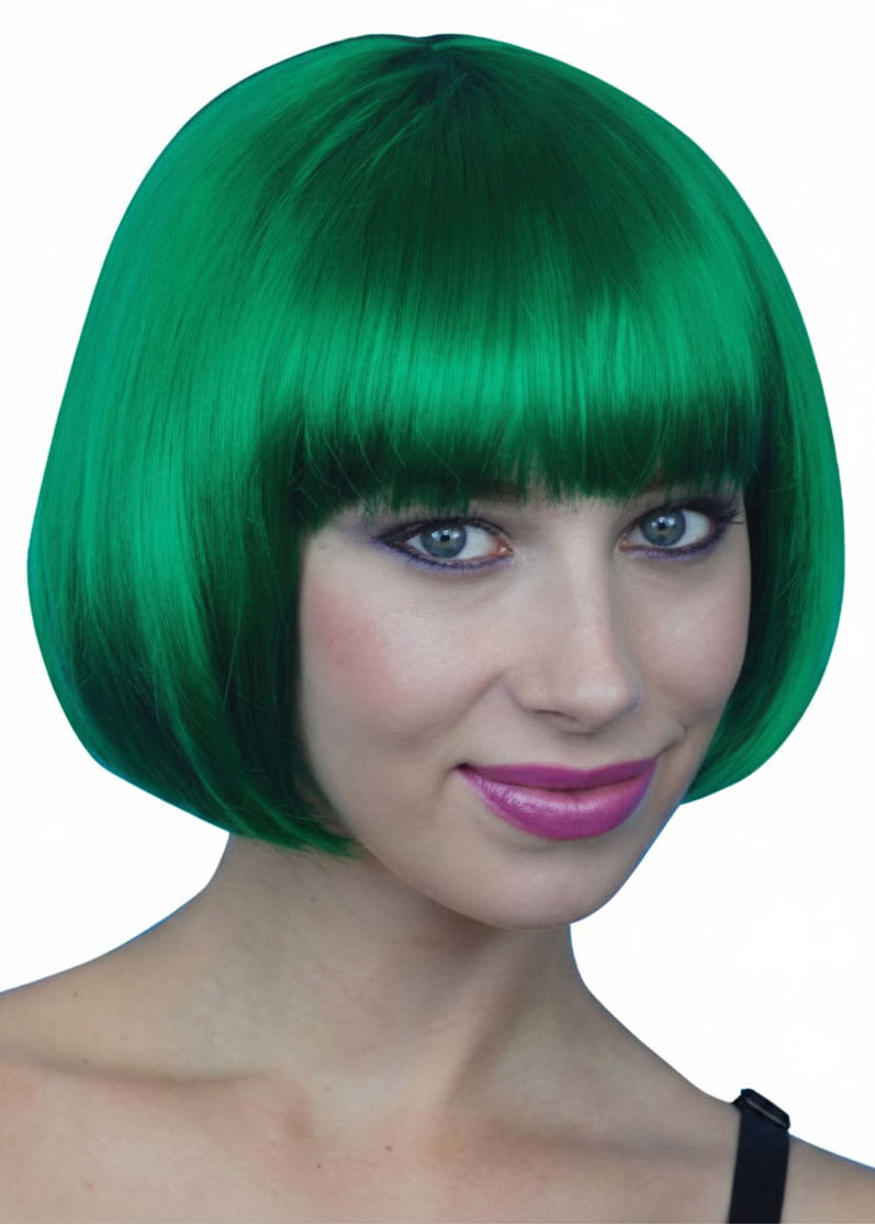 Womens Short Emerald Green Bob Costume Wig With Fringe - main image