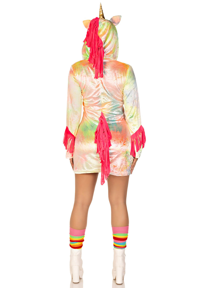 Women's Cozy Rainbow Enchanted Unicorn Costume - Back Image