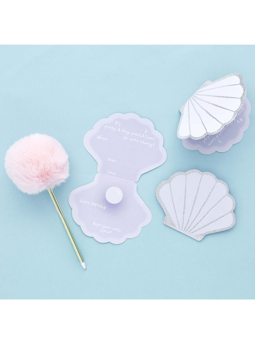 Enchanted Shell Party 10 Pack Purple Invitations - Lifestyle Image