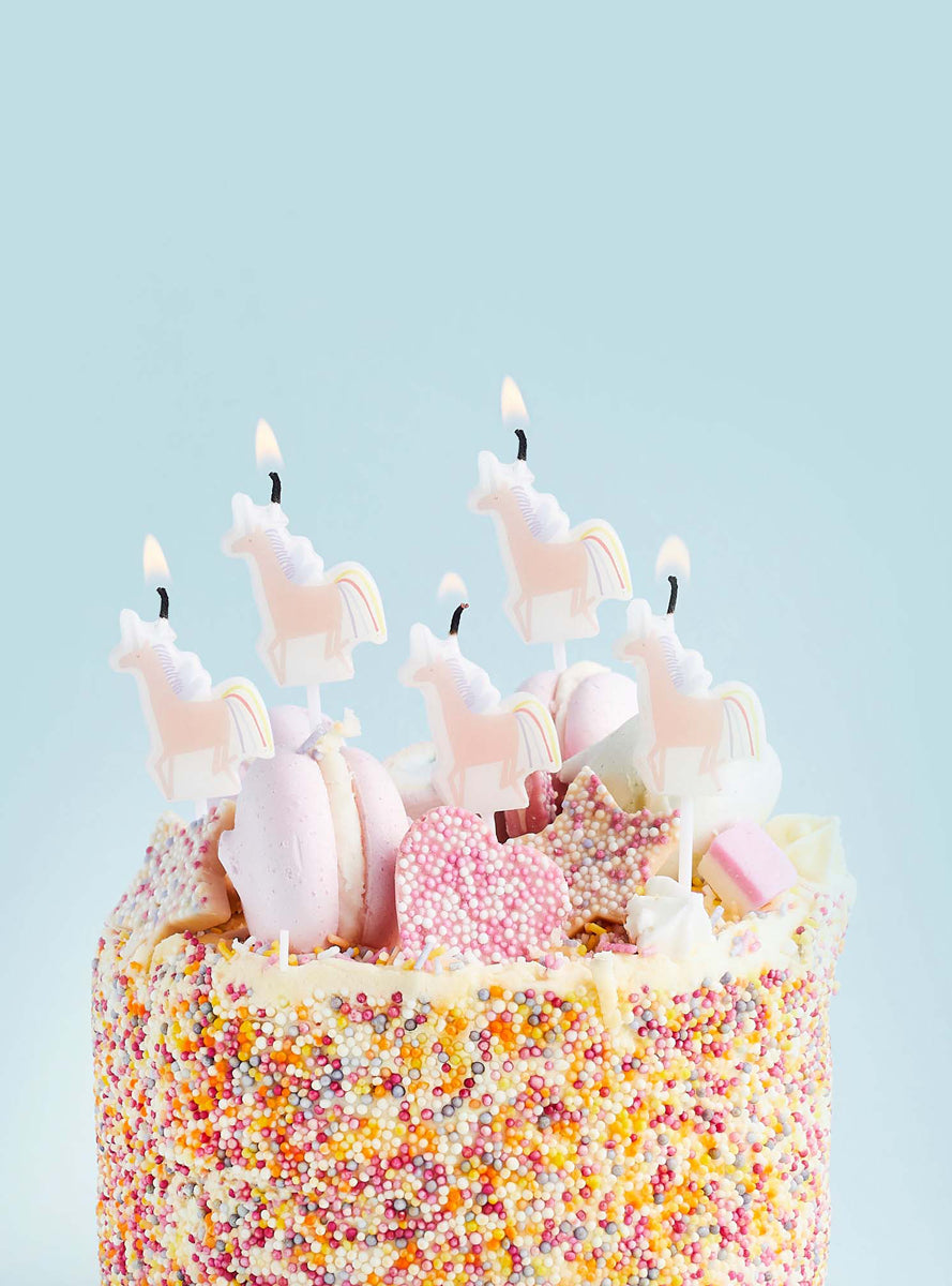 Enchanted Unicorn 5 Pack 5cm Birthday Candles - Lifestyle Image