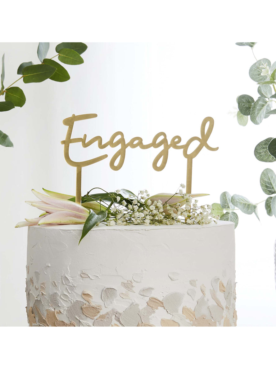 Engaged 19cm Gold Acrylic Cake Topper - Main Image