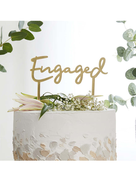 Engaged 19cm Gold Acrylic Cake Topper - Main Image