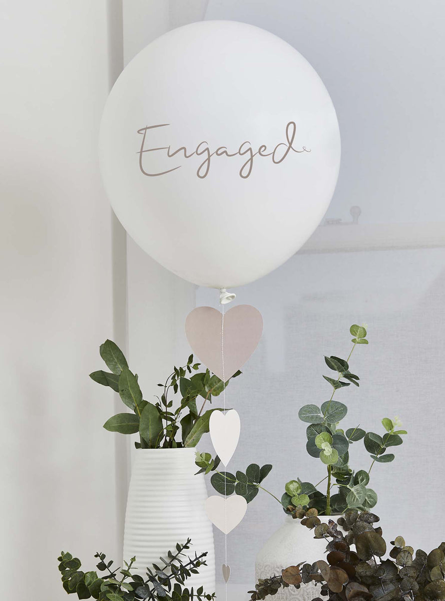 Engagement Party White 45cm Latex Balloon with Heart Trail - Lifestyle Image