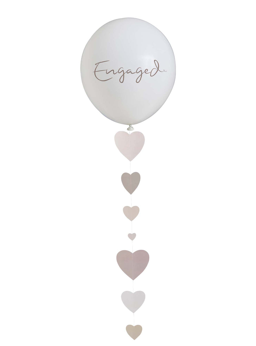 Engagement Party White 45cm Latex Balloon with Heart Trail - Main Image