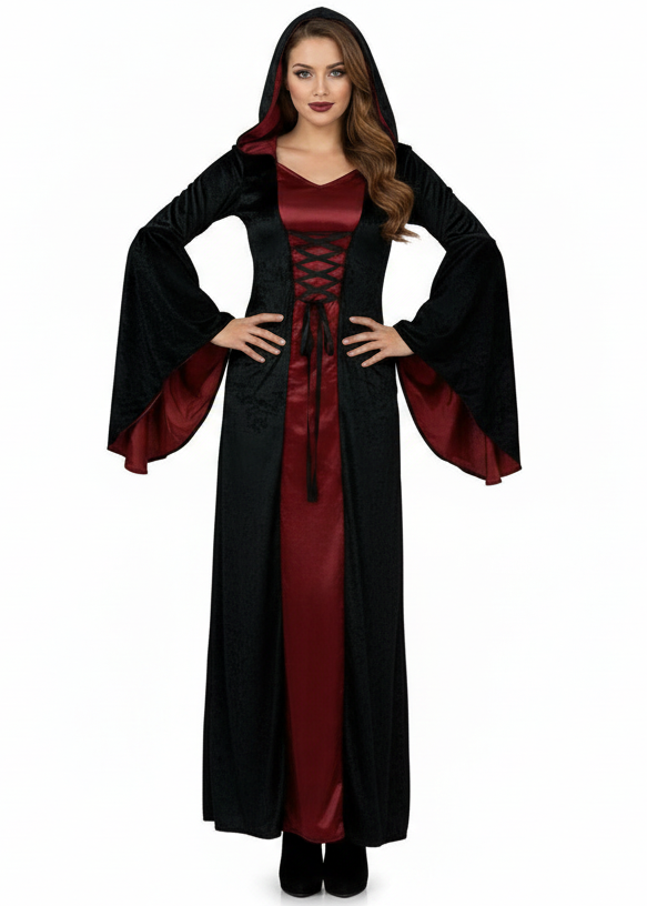 Red and Black Hooded Robe Costume for Women - main image
