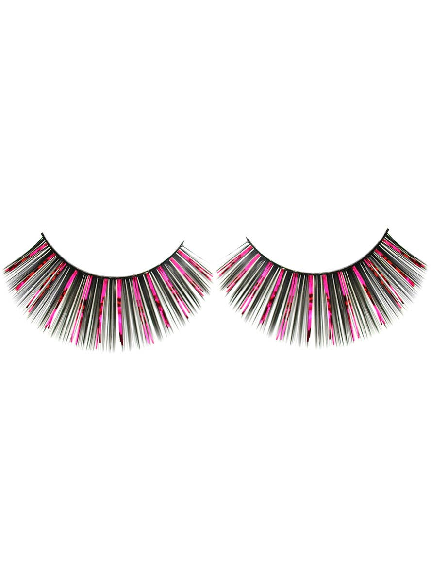 Image of Long Black and Pink Tinsel False Eyelashes - Main Image