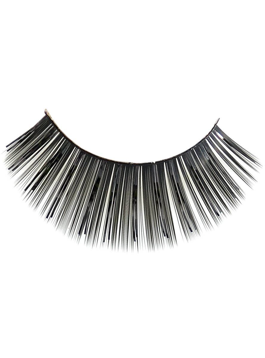 Image of Long Black False Eyelashes with Tinsel Highlights - Close Image