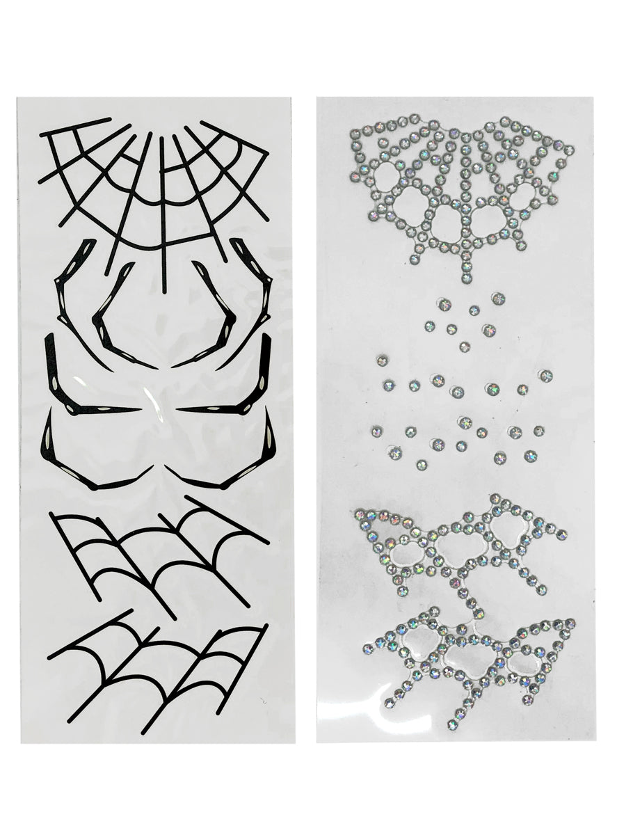 Spider Webs Temporary Face Tattoos And Face Jewels Makeup Set - Alternative Image