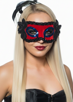 Red And Black Side Feather Women's Masquerade Mask - Main Image