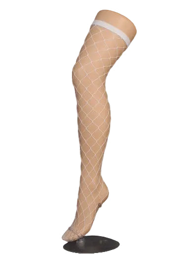 Fence Net Womens White Thigh High Costume Stockings - Main Image