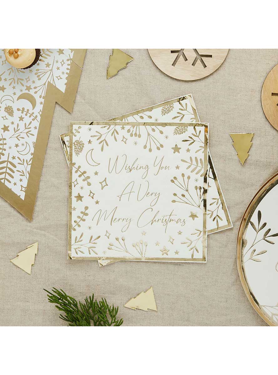Gold Festive Folklore 16 Pack Christmas Lunch Napkins – Lifestyle Image