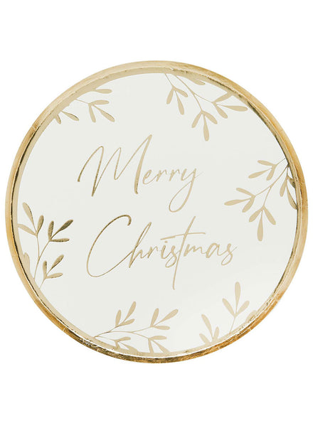White And Gold Festive Folklore 8 Pack Merry Christmas 23cm Paper Plates – Main Image