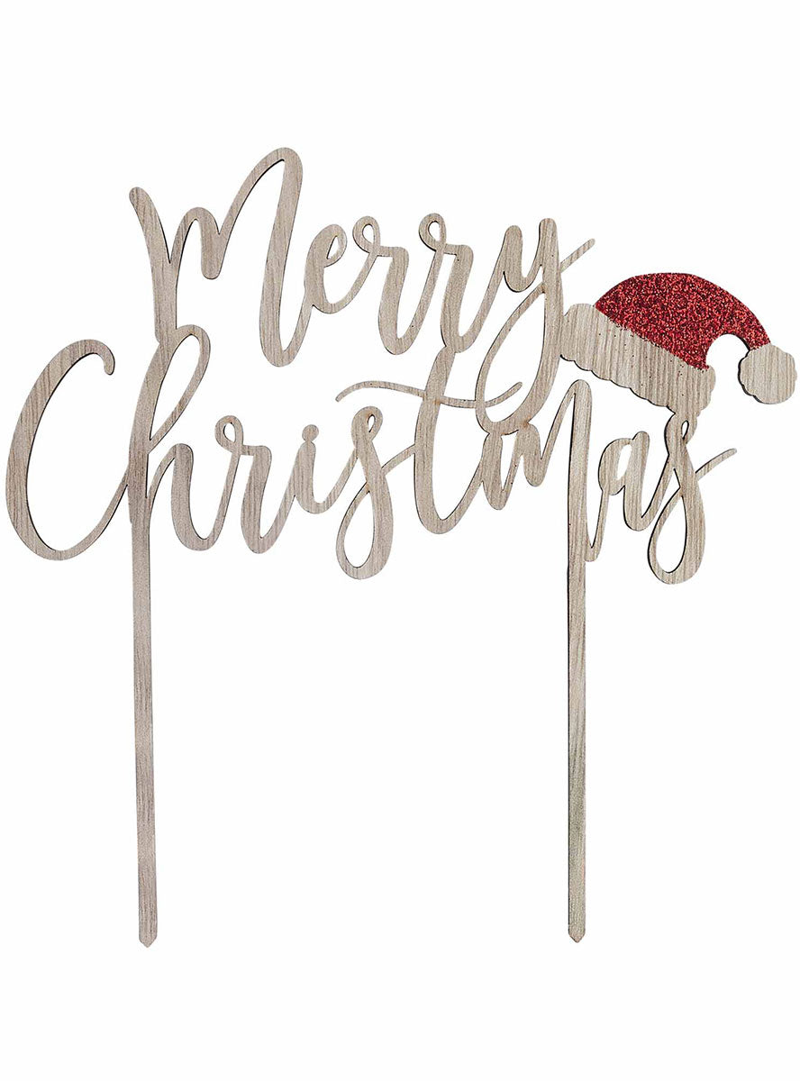 Merry Christmas Wooden Cake Decoration - Main Image
