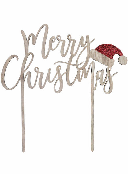 Merry Christmas Wooden Cake Decoration - Main Image