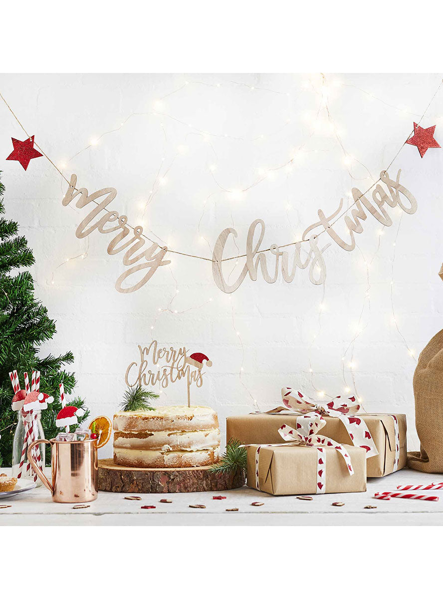 Merry Christmas Wooden Garland - Lifestyle Image